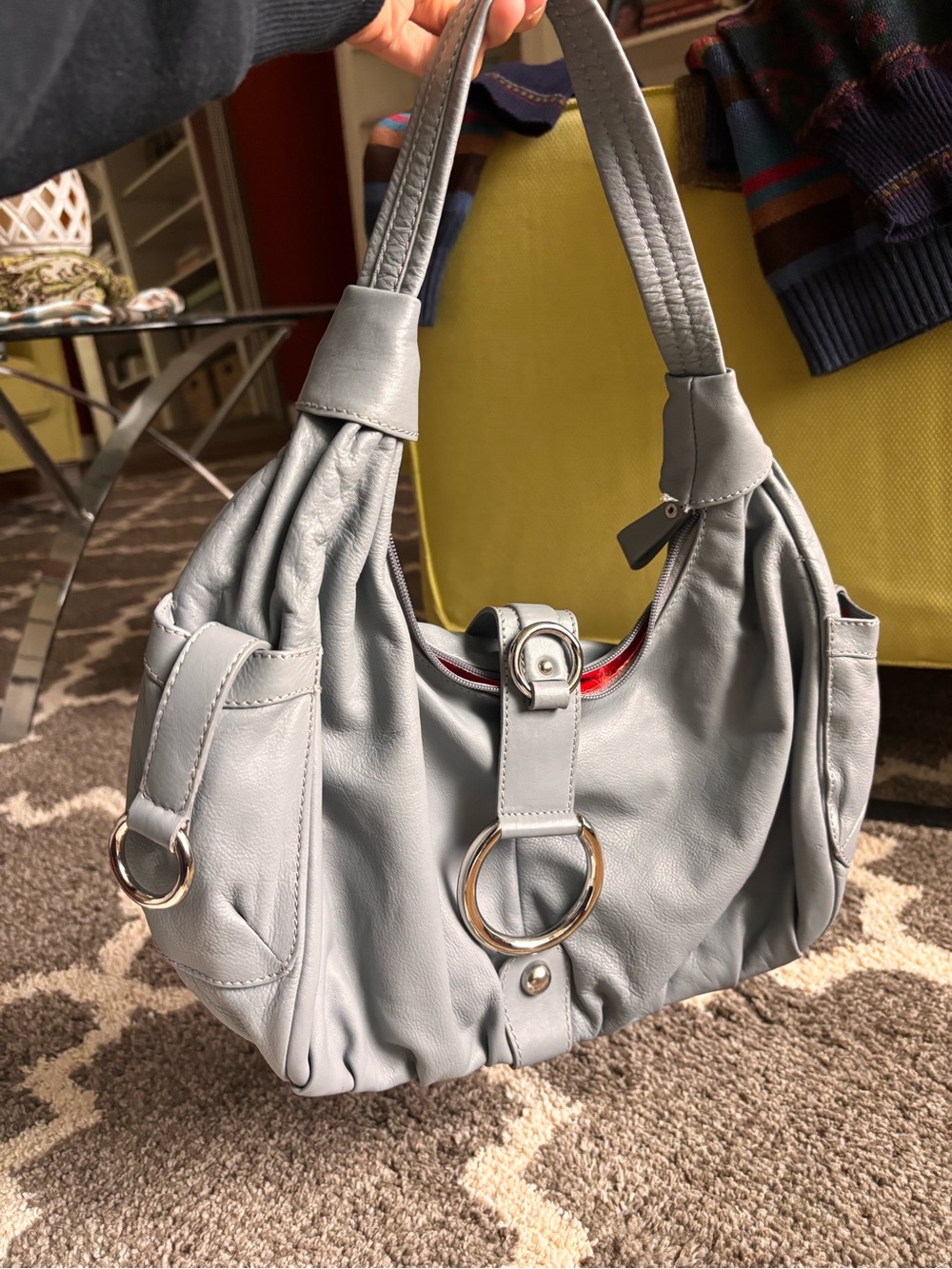 Y2K Michael Rome Soft Gray Shoulder Hobo Bag with Ring Accent